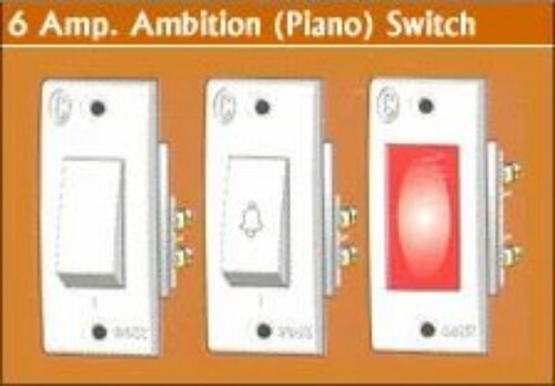 6 Amp Ambition Piano Switch - Durable & Shock Resistant | Insulation Resistance, White Color, All Size Compatibility
