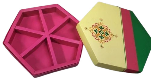 Hexagonal Dry Fruit Storage Box - 250g Capacity, 10 x 10 x 1.5 Inches, 6 Compartments, Customizable Paper Design