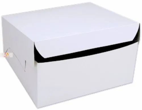 Cake Packaging Box - Cardboard Material, 2 mm Thickness, Square Shape, White Color | Customized Plain Design