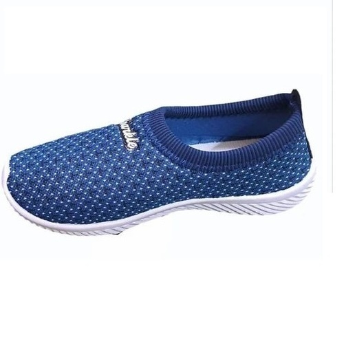 Ladies Blue Printed Slip On Shoes - Fabric, All Sizes Available | Comfortable, Washable, Flat Heel, Rubber Sole, Multiple Colors