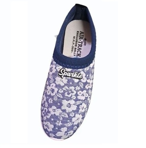 Ladies Floral Printed Casual Shoes - PU Upper, Size 7, Navy Blue & White, Rubber Sole | Breathable, Comfortable, Washable, Medium Heel