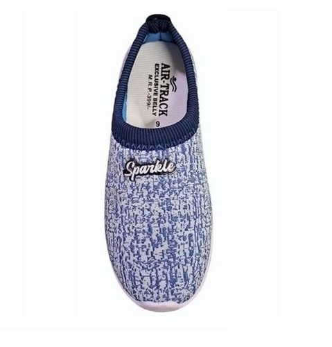 Sparkle Ladies Slip On Fabric Shoes - Navy Blue And White, Washable Printed Design, Comfortable Fit, Rubber Sole, Flat Heel