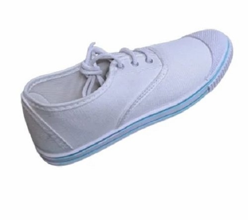 Ladies White Tennis Shoes - Canvas Material, Mid Ankle Design, Lace Up Closure | Comfortable Fit, All Season Wear, Perfect for Women