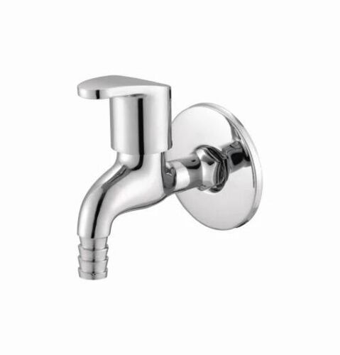 Nozzle Bib Cock - Brass 15mm, Silver Color, Round Shape, Wall Mounted, Glossy Finish, Durable and Fine Finished Design