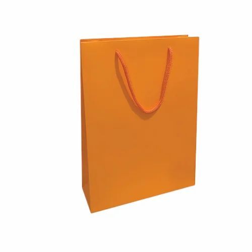 Paper Shopping Bags - 250 GSM, 12x14 Inches, Orange | Biodegradable, Moisture Proof, Recyclable, Rope Handle, Load Capacity: 2kg, Plain Pattern