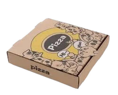 Printed Pizza Corrugated Box - Virgin Kraft Paper, 8x8x1.5 Inches, Brown Color | Biodegradable, Food Grade, Gloss Varnish Finish