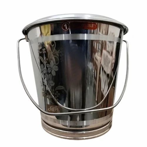 Ss Cap Bucket - Stainless Steel, 10 L Capacity, Silver Color, Polished Finish | Durable Material, Customizable Size, Sleek Design
