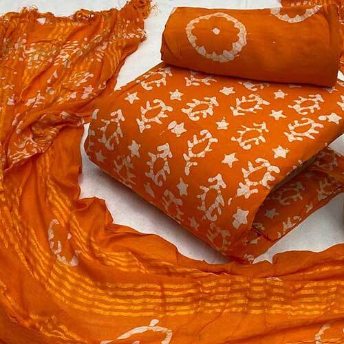 Women Batik Dress Material - Color: Orange