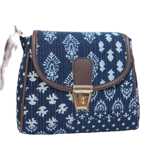 Ladies Sling Bag - Premium PU , 8x6 Inch Blue Design, Moisture Proof with Zipper Top Closure