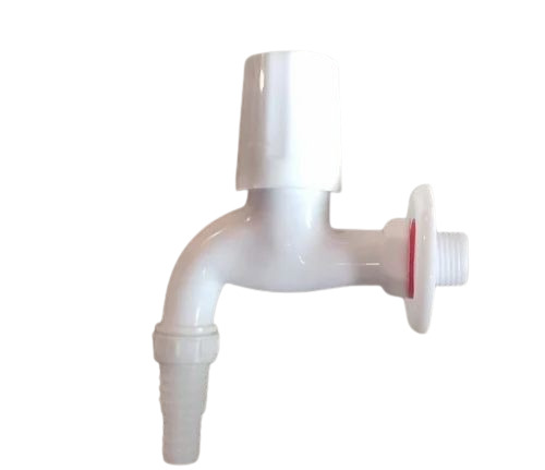 Nozzle Bib Cock - PVC, 25 mm Size, Oval Shape, Glossy Finish, White Color | Durable, Wall Mounted, Fine Finished