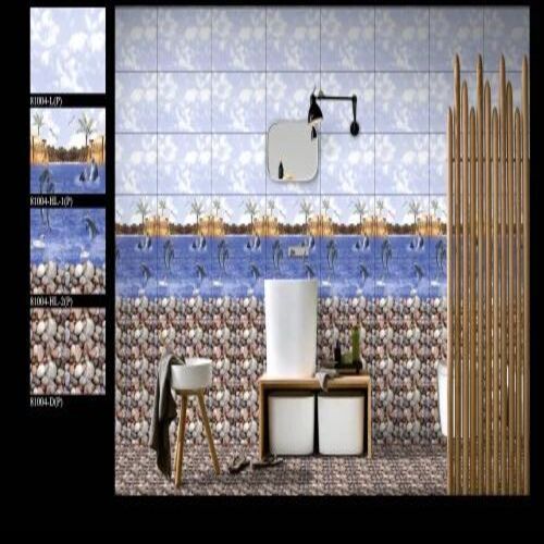 Digital Wall Tiles - Glossy Ceramic Tile, Customized Rectangle Shape, White Color with Circle Fish Design for Living Room | Home Packaging in Box