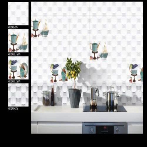 Kitchen Ceramic Wall Tiles - Glossy Ivory Floral Design , Size: 1x1.5 Feet, 6 Tiles Per Box, Customizable Options Available