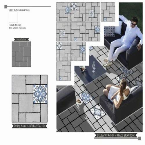 Vitrified Parking Tiles - Porcelain | Size 1x1 Feet (300x300 mm), Matte Finish, Cheque Design, 5 Tiles Per Box