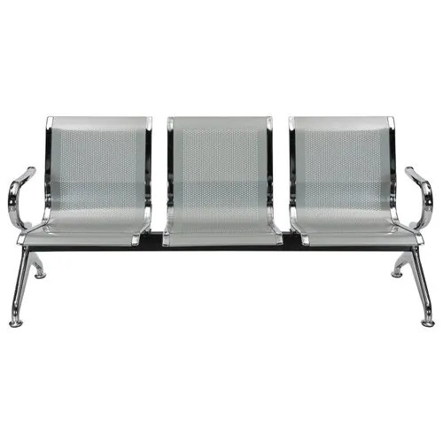 3 Seater Visitor Chair - Rectangular, Rust Resistant, Modern Silver Stainless Steel | Easy to Clean, Suitable for Offices & Schools