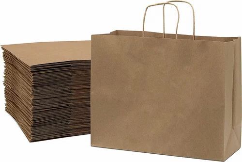 Brown Paper Carry Bag - Kraft Paper, 12x16x5 Inch, Brown Color | Biodegradable, Moisture Proof, Recyclable, Loop Handle, Max Load 1kg