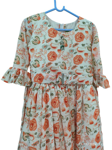 Floral Printed Women's Dress - Cotton-Polyester Blend, Short Sleeves, Flared Style, Anti-Wrinkle, Breathable, All Sizes Available