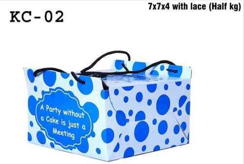 Printed Cake Packaging Box - Paper Material, Square Shape | Blue and White, Eco-Friendly, Recycled Usage