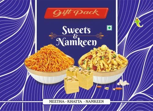 Sweets & Namkeen Gift Box - Duplex Paper, Rectangular Shape, Multicolor Design, Customizable for Special Occasions | Perfect for Gifting Sweets & Namkeen