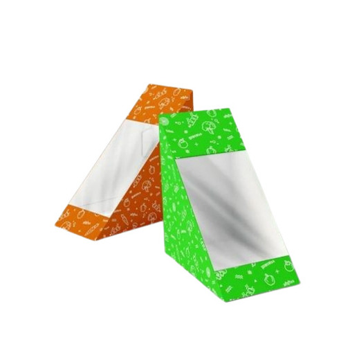 Duplex Sandwich Box - Paper, 5.5x5.5 Inches, Multi Color | Handmade, Printed Triangle Design for Grilled and Club Sandwiches