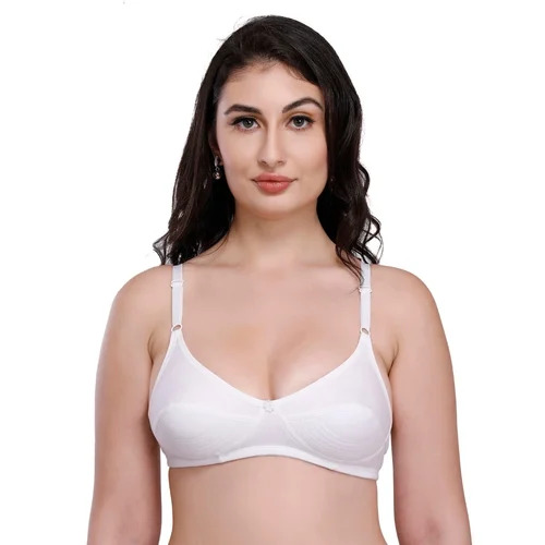 Ladies Bra - Cotton, Sizes 28-42, White, Non-Padded, Plunge Neck, Sleeveless, 3/4th Sleeve, Hand Washable, Fade & Wrinkle Resistant, Breathable, Skin-Friendly
