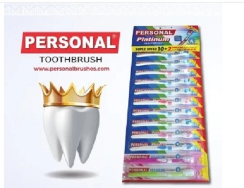 Personal Platinum Tooth Brush - Nylon Bristles, Standard Size | Soft Grip, Lightweight Design, Multi-Color Options