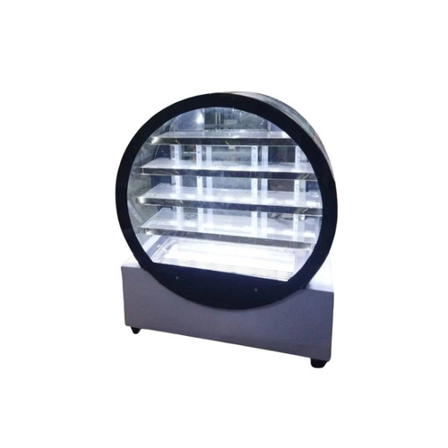Round Bakery Display Counter - 5 Shelves 3 Feet Height 8 mm Glass Thickness | White & Black Modern Design Polished Stainless Steel