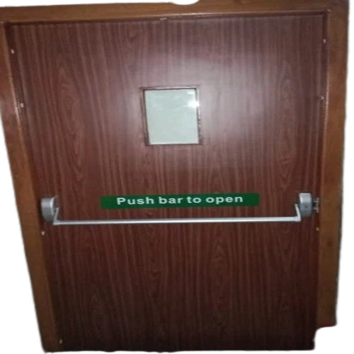 Single Wooden Fire Door - Premium Solid Wood Finished Brown Surface | Suitable for Commercial Industrial and Residential Use Center Lock Handle Position