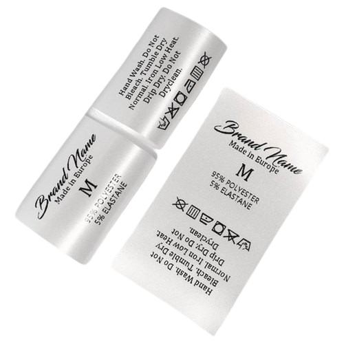 Printed Neck Labels - Woven Material, 10-150 mm Size, White Color, Rectangular Shape | Suitable for Garment Applications