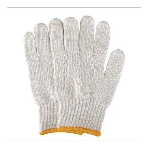 Hand Gloves - Chemical Resistant, Flame Resistant, Heat Preserving | Full Fingered, Knitted Cotton Design, Plain White