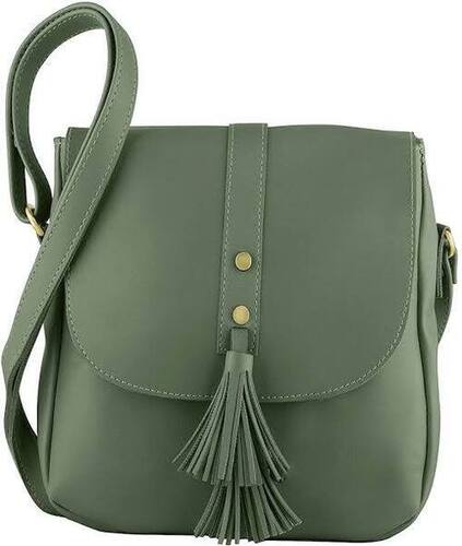 Ladies Bags - Genuine Leather, Standard Size, Green | Multi-Compartment, Water & Moisture Resistant, Reusable, Easy to Carry Shoulder Bag with Zipper Closure