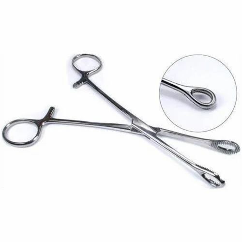 Sponge Holding Forceps - Steel Material, 10 Inch Size | Round Handle Type, Portable Design, Ideal for Hospital Use