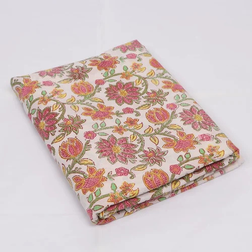 Floral Hand Block Printed Cotton Fabric - 100% Cotton, Multi-Color, Washable, Shrink Resistant | Ideal for Textile Industry Applications
