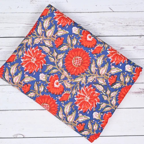 Hand Block Printed Cotton Fabric - 100% Cotton, Multi-Color | Washable, Shrink-Resistant, Suitable for Textile Industry