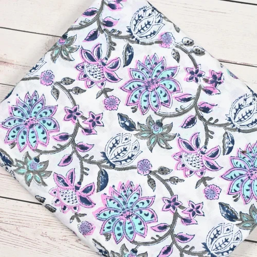 Hand Block Printed Cotton Fabrics - 100% Cotton, Multi-Color | Washable, Shrink-Resistant, Ideal for Textile Industry Applications