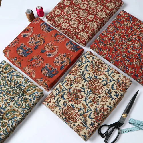 Kalamkari Printed Cotton Fabric - 100% Cotton, Multi-Color | Washable, Shrink-Resistant, Ideal for Textile Industry Applications