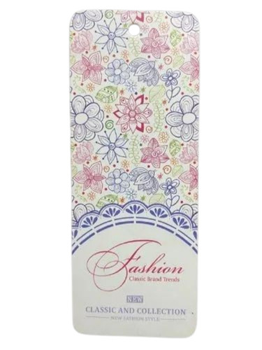 Kraft Paper Hang Tag - 25x60mm Rectangular, White Color, Printed Design for Garments