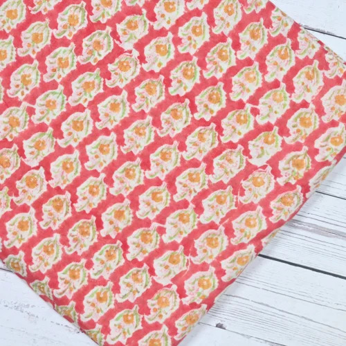 Sanganeri Hand Block Printed Cotton Fabric - 100% Cotton, Multi-Color | Washable, Shrink Resistant, Ideal for Textile Industry