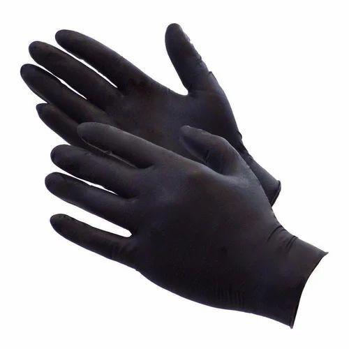 Black Nitrile Examination Gloves - Nitrile Material, Free Size, Non-Sterile | Easy to Use, Comfortable, Unisex, Full Finger, Plain Pattern