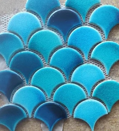 Fish Scale Mosaic Tiles - Handmade Glazed Design | Unique Turquoise Blue Artisan-Crafted Vibrant Colors Distinct Patterns
