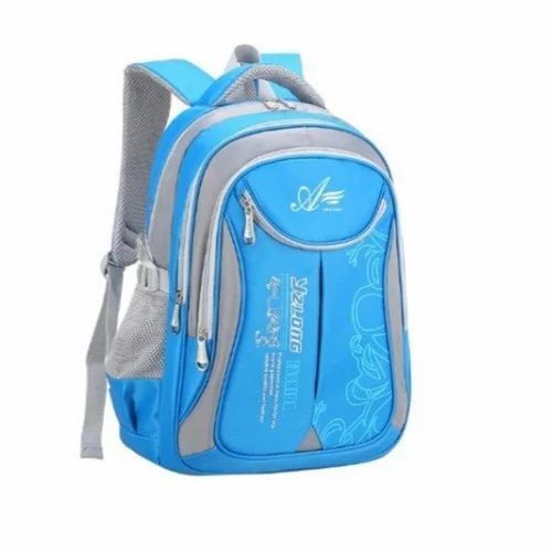 Grey And Blue Polyester School Backpack