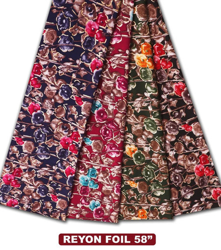 Rayon Foil Print Fabric - Multi-Color, Washable, Shrink Resistant | Textile Industry Application, Stylish Foil Print Design