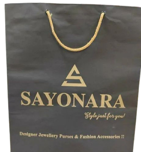 Biodegradable Dori Shopping Bag - 16x12 Inch, Black With Rope Handle, Moisture Proof And Recyclable