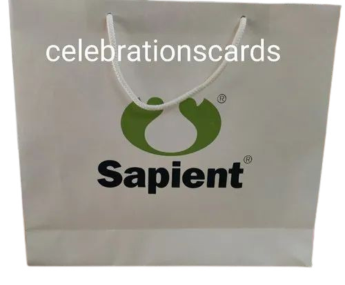 Customized Printed Paper Bag - 11x10x3 Inch, White | Biodegradable, Moisture Proof, Recyclable, Rope Handle, Max Load 2kg