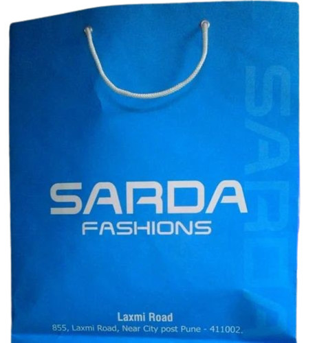 Designer Paper Shopping Bags - 2 Kg Capacity, Customized Rope Handle | Biodegradable, Moisture Proof, Recyclable, Printed Blue
