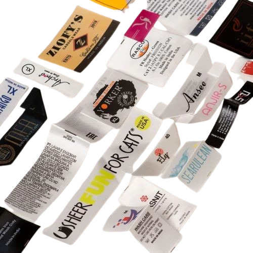 Garment Woven Label - Soft Multicolor Woven Ultrasonic Cut | Adhesive Sticker Non Water Resistant Various Fold Options