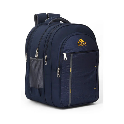 Facto Polyester School Backpack - 19x13 Inch, 15 Liter Capacity, Waterproof Dark Blue | Unisex Design, 4 Compartments, Moisture Proof, Bottle Holder