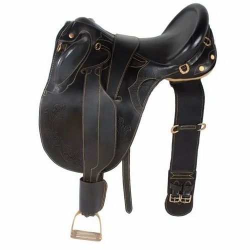 Australian Stock Saddle - Leather 16 Inch Black | Weatherproof Ideal for Horse Riding