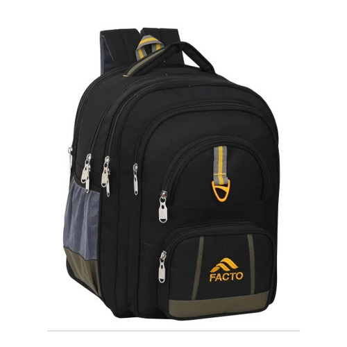 Black Polyester School Bag - 15 Liter Capacity, 3 Compartments, Waterproof & Moisture Proof, Grey & Black Design, Washable Backpack with Zipper Closure 19x13 Inches