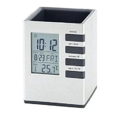 Clock With Pen Holder - Digital Various Sizes Available White Rectangular Shape | Easy to Clean Quality Tested Perfect Gift for Any Occasion