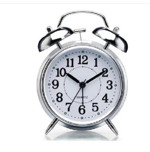 Silver Twin Bell Table Top Alarm Clock - White Round Design, Lightweight Fashion Watch | Perfect Gift for Any Occasion, Various Sizes Available